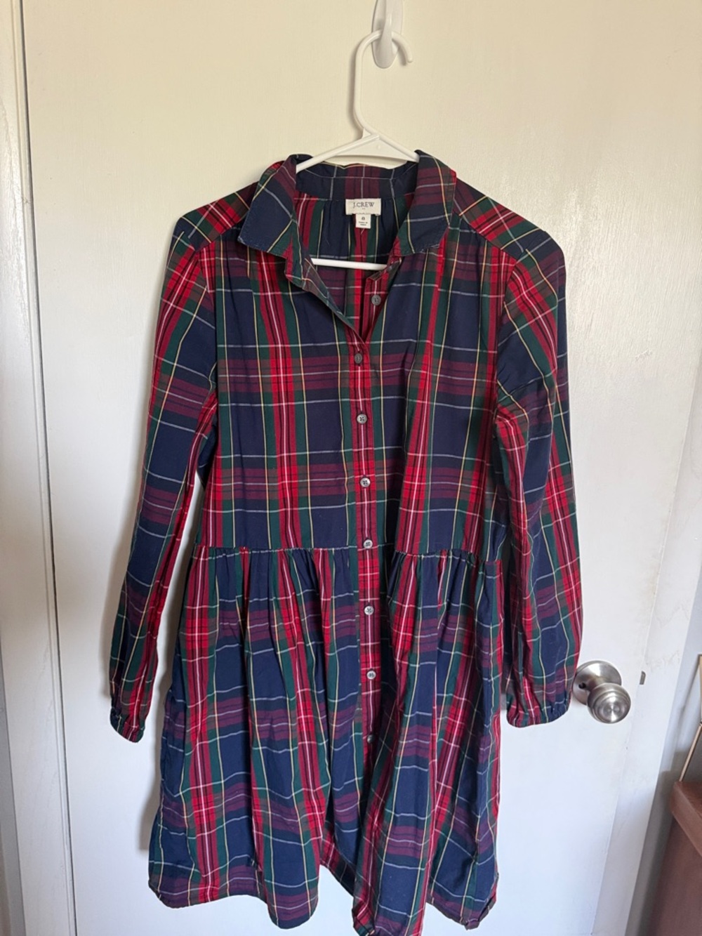 J. Crew Red, Navy & Green Plaid Button-Down Dress